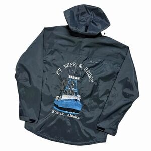 Grundens Fishing Jacket Size M/L Hood F/V Ruff & Ready Kodiak Alaska Green READ